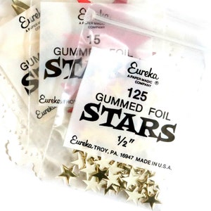 Vintage Eureka Gummed Foil Star Seals. Sticker Seals. Vintage Stickers. Vintage Labels. Junk Journal Supply. Ephemera Pack. Planner Stickers