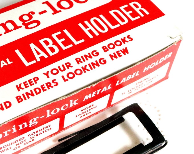 Vintage Spring Lock Metal Label Holder. Paper Label Holder. Black Label