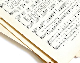 Vintage Hymnal Sheet Music. Music Paper. Vintage Book Pages. Junk Journal Pages. Journaling Supplies. Vintage Journal. Scrapbook Ephemera.