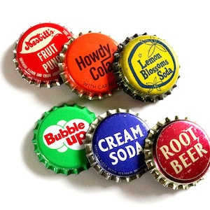 Vintage Soda Bottle Caps: Rainbow Craft Supply, Junk Journal Kit, Mixed Media, Assemblage