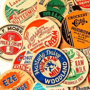 Vintage Milk Caps. Old Milk Caps. Bottle Cap. Dairy Bottle Cap. Bottle Top. Milk Bottle. Vintage Dairy. Vintage Farm. Paper Ephemera.