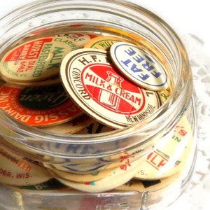 Vintage Milk Caps. Old Milk Caps. Bottle Cap. Dairy Bottle Cap. Bottle Top. Milk Bottle. Vintage Dairy. Vintage Farm. Paper Ephemera.