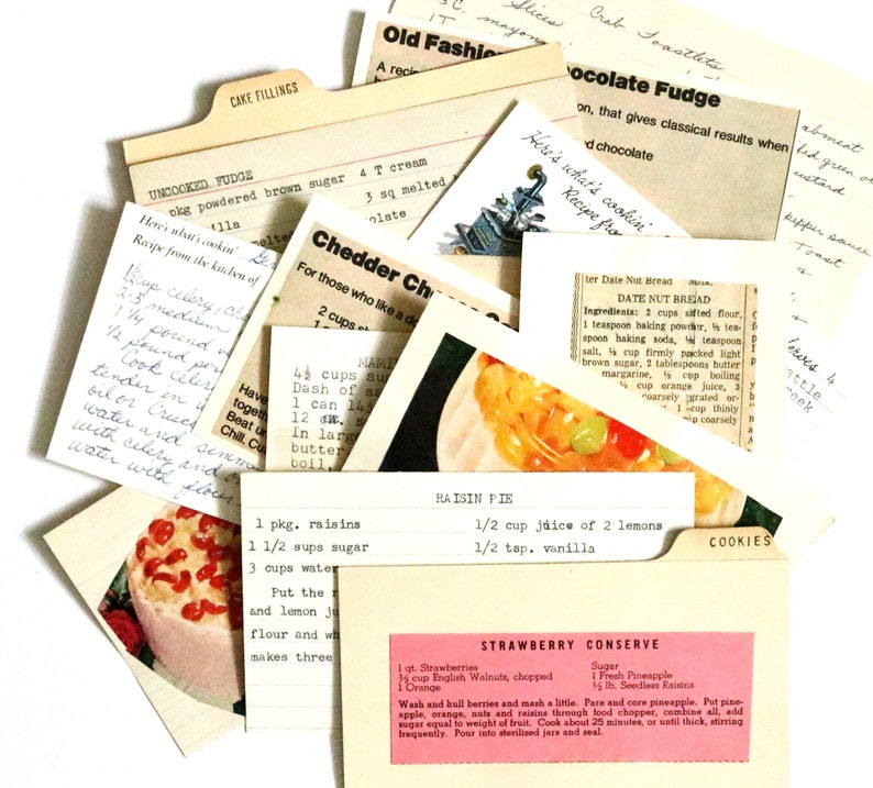 Vintage Old Recipe Cards. Handwritten and typed cards. Random mix.. set of (20)