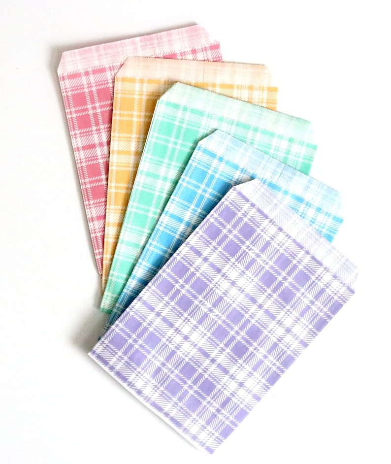 Pastel Plaid Paper Bags. In your package you will receive (10) bags in your choice of color.