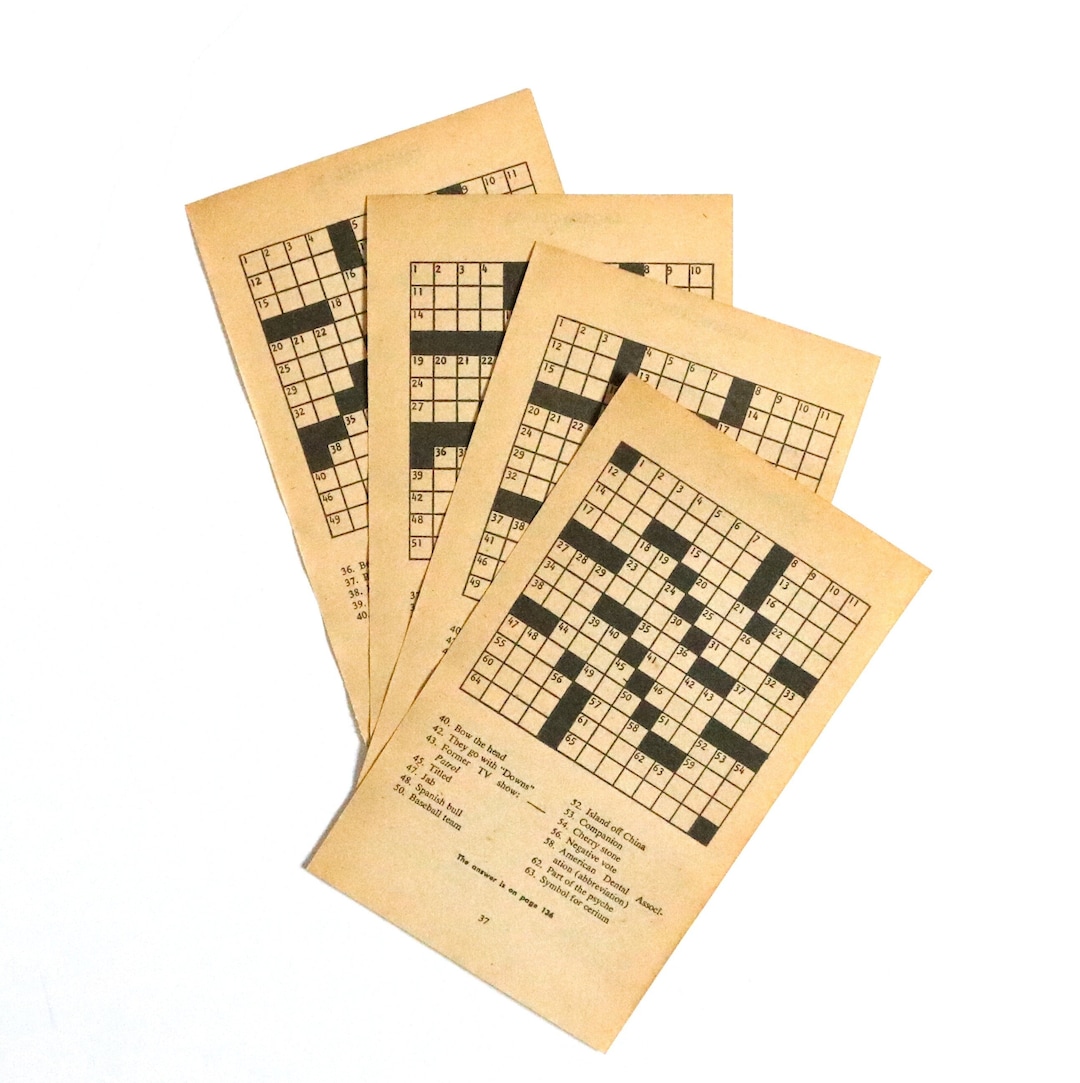 Vintage Crossword Puzzle Book Pages. Paper Ephemera. Vintage Journal