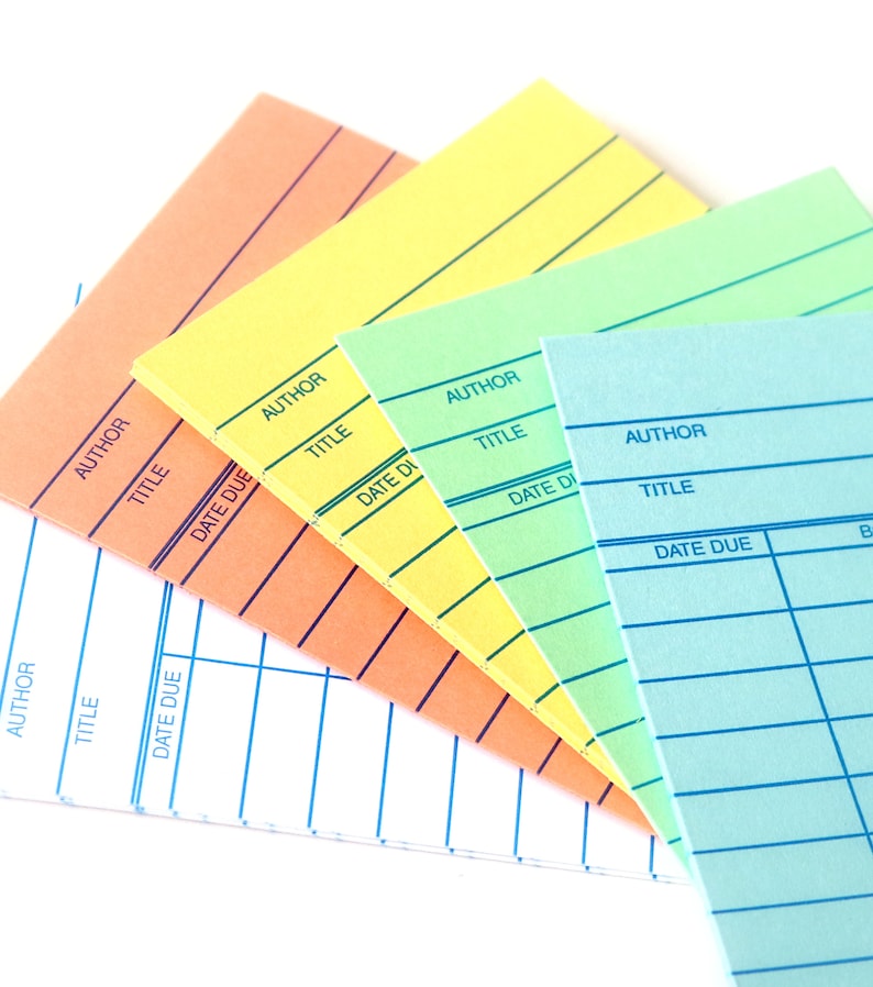 Set of (10) library book cards in your choice of color.