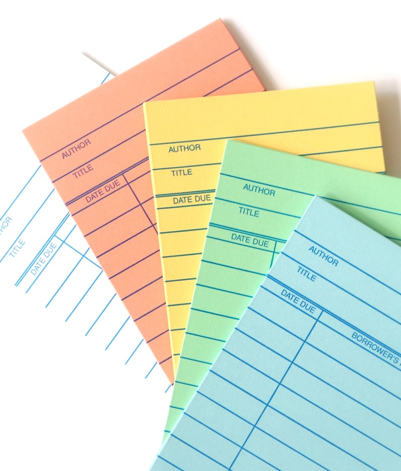 Set of (10) library book cards in your choice of color.