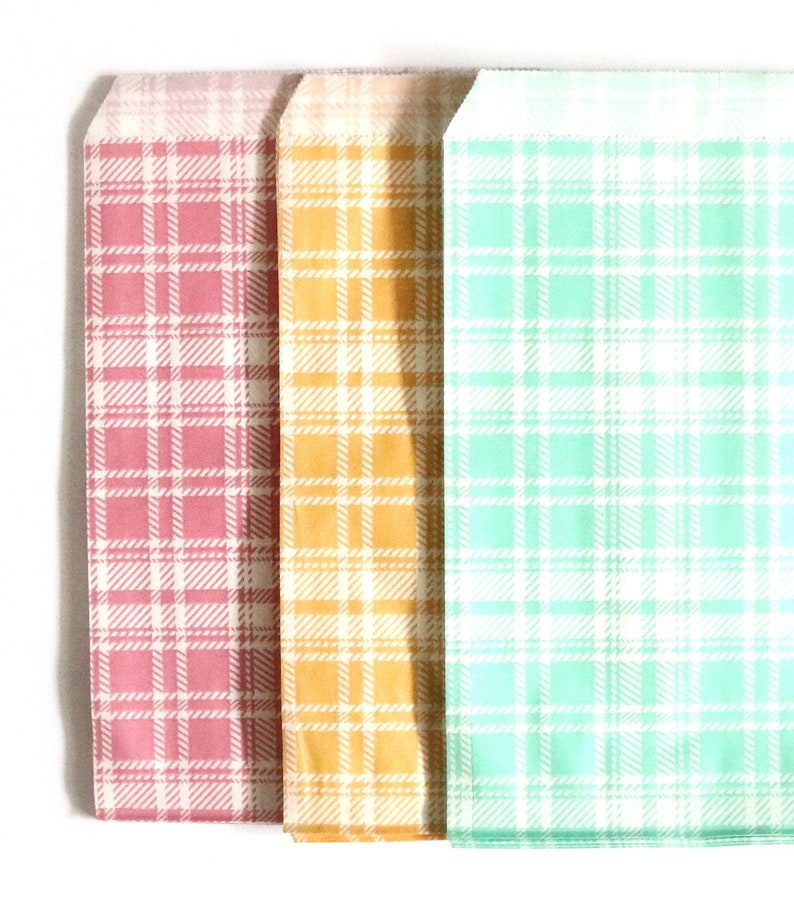 Pastel Plaid Paper Bags. In your package you will receive (10) bags in your choice of color.