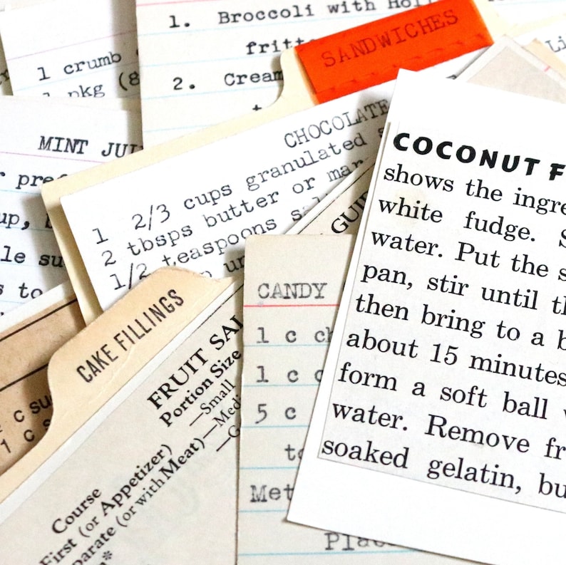 Vintage Old Recipe Cards. Handwritten and typed cards. Random mix.. set of (20)