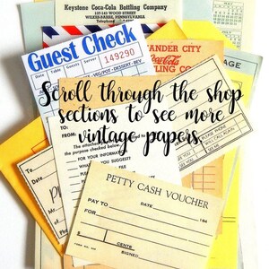 May include: A collection of vintage paper documents, including a guest check, a petty cash voucher, and a Coca-Cola advertisement. The documents are stacked on top of each other and have a yellowed, aged appearance. The text on the documents is in black ink and includes the words "Guest Check", "Petty Cash Voucher", and "Coca-Cola".