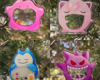 Cute Pokémon shaker keychain. Gengar, Snorlax, Ditto, and jigglypuff