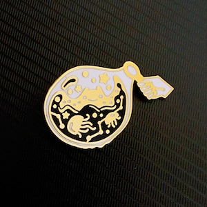 Gold Ocean bubble enamel pin. Cute jelly fish sea animals.