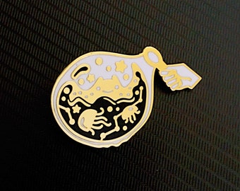 Gold Ocean bubble enamel pin. Cute jelly fish sea animals.
