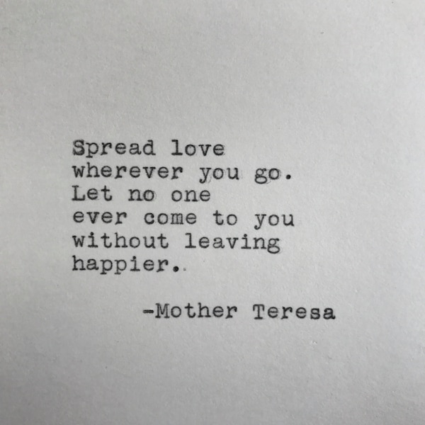 Mother Teresa Quote Typed on Typewriter | Love Quote | 4x6