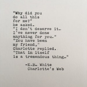 Citazione di E.B. White digitata sulla macchina da scrivere / La tela di Carlotta / Citazione del libro / 4x6