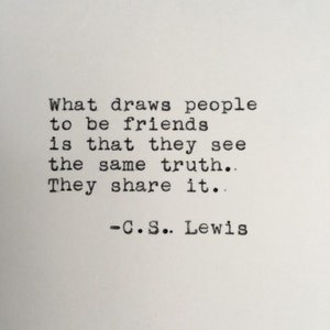 Citation de C.S. Lewis tapée à la machine à écrire | Citation d'amitié | 4x6
