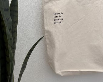 Books & Cats Organic Cotton Tote | Typewriter Font