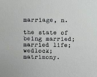 Marriage Dictionary Definition Typed on Typewriter | 4x6