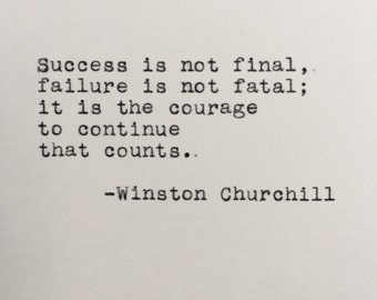 Winston Churchill Quote Typed on Typewriter | 4x6
