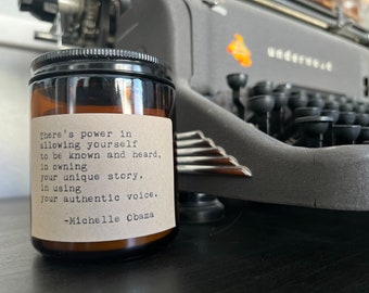 100% Beeswax Candle | Michelle Obama Quote Typed on Typewriter