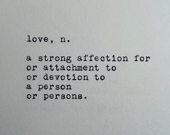 Love Dictionary Definition Typed on Typewriter | 4x6