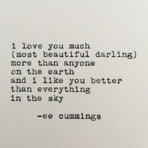 ee cummings quote typed on typewriter | i love you much | love quote | poetry | 4x6 print