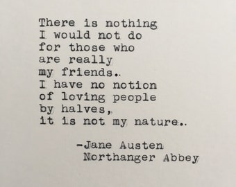 Citazione di Jane Austen digitata su macchina da scrivere / Abbazia di Northanger / citazione del libro / stampa 4x6