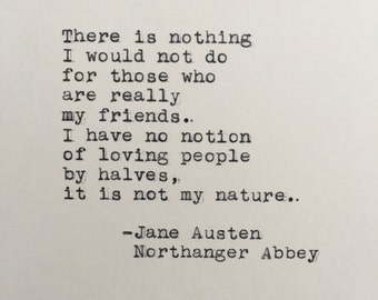 Jane Austen Quote Typed on Typewriter | Northanger Abbey | Book Quote | 4x6