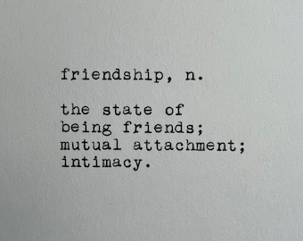 Friendship Dictionary Definition Typed on Typewriter | 4x6 Print
