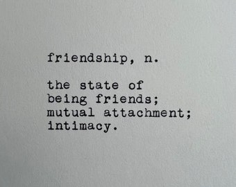 Friendship Dictionary Definition Typed on Typewriter | 4x6