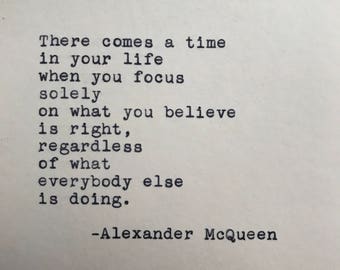 Alexander McQueen Quote Typed on Typewriter | 4x6