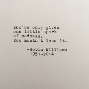 Citazione di Robin Williams digitata sulla macchina da scrivere / Citazione di vita / 4x6