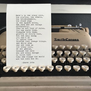 Steve Jobs Quote Typed on Typewriter Crazy Ones 1984 Commercial 4x6 Print image 1