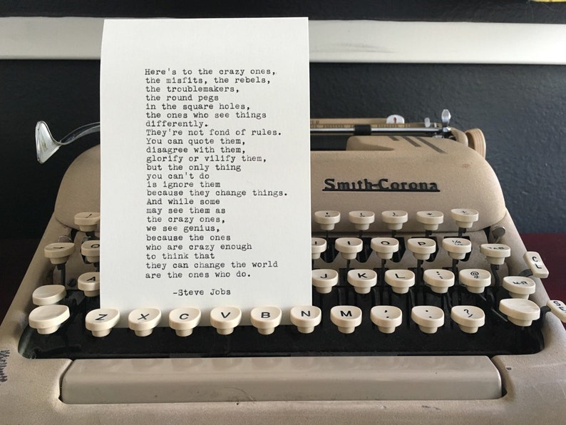 Steve Jobs Quote Typed on Typewriter Crazy Ones 1984 Commercial 4x6 Print image 1