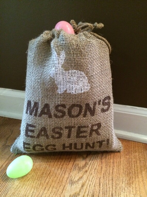 Easter Egg Hunt Burlap Bag / Easter Basket with BUNNY Etsy