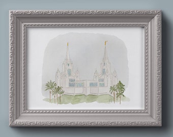 San Diego LDS Temple Watercolor Print