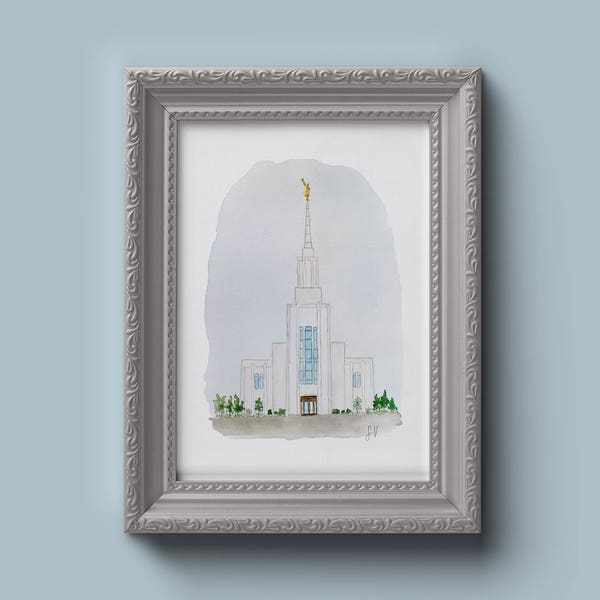 Twin Falls LDS Temple Watercolor Print