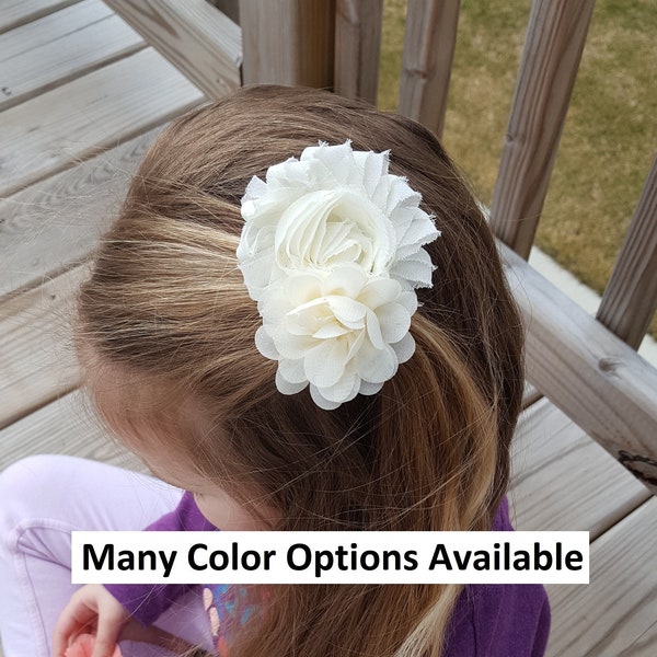 Shabby flower Hair Clip, Flower girl hair, Toddler hair accessory, bridesmaid bride white ivory hair pin, hair barrette, wedding hair clip