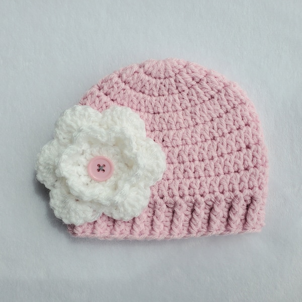 Simple Crochet pattern, kids hat pattern, 10 sizes preemie to adult, flower pattern, boy or girl hat, baby girl gift, easy crochet pattern