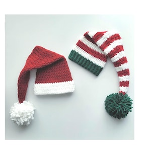 Santa and Elf hat Crochet Pattern, simple pattern for preemie to adult, Santa hat boy or girl hat, Christmas baby gift, easy long pom ribbed
