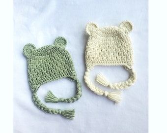 Crochet pattern bear hat, simple hat, Sizes preemie to child, kid size, baby bear hat, boy or girl hat, baby gift, simple crochet pattern