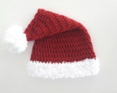 Baby santa hat, christmas baby hat, crochet santa hat, baby shower gift, 0-3 month baby gift, newborn photo prop, elf hat red white pom