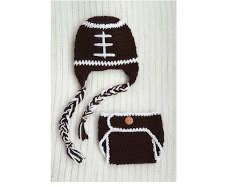 EASY football hat pattern with diaper cover, simple pattern for infant, baby beanie, boy or girl hat, baby gift, DIY gift crochet pattern