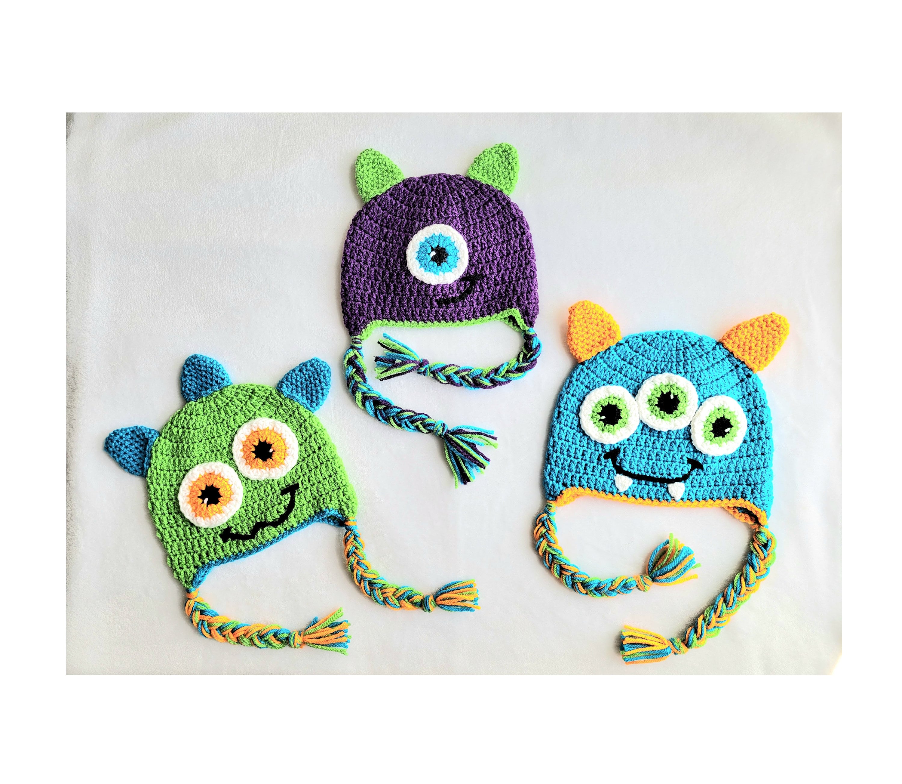 EASY crochet pattern monster hat, simple pattern for preemie to adult, child hat pattern, baby hat, baby gift, DIY toddler Halloween costume