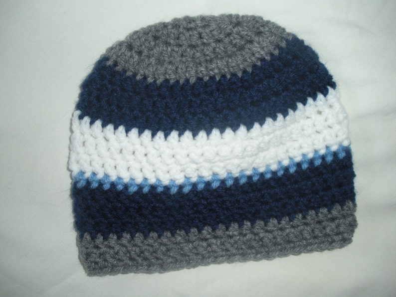 newborn photo prop gray light blue navy blue striped baby hat Crochet baby hat baby boy beanie baby boy gift baby hats for boys
