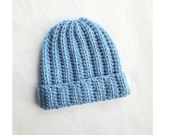 Easiest ribbed hat pattern, 10 Sizes preemie to adult, kid size, baby beanie, boy or girl hat, newborn baby gift, simple crochet pattern
