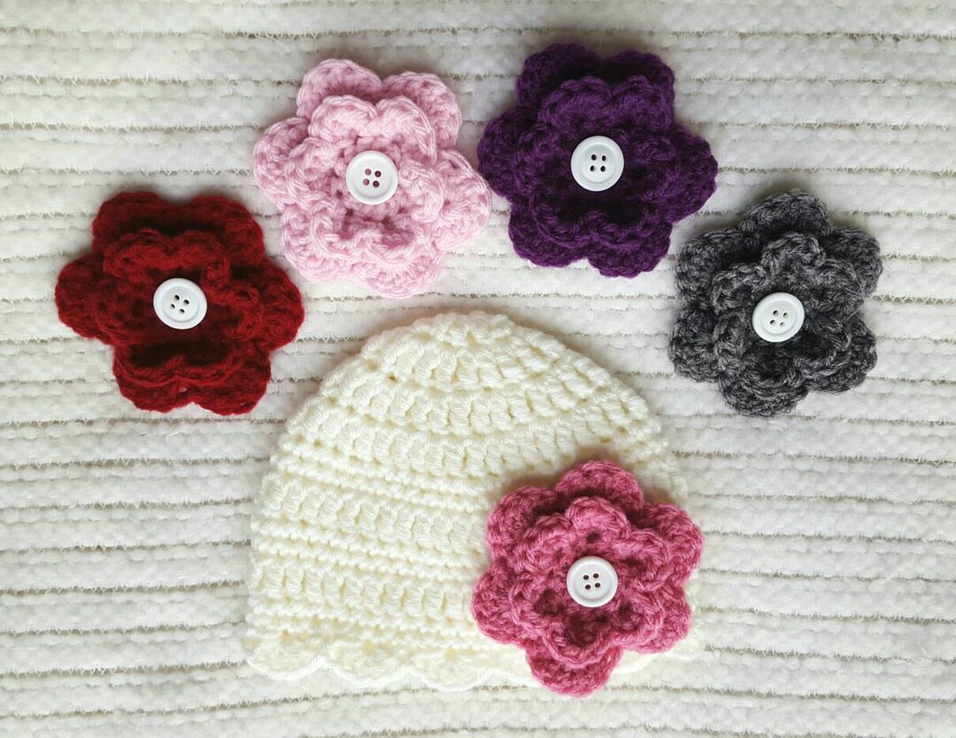 Crochet Baby Hat With Interchangeable Flowers Crochet Baby Etsy