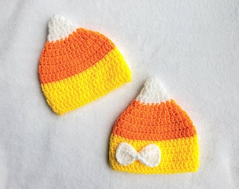 EASY crochet pattern candy corn hat, simple pattern for preemie to child, bow pattern, DIY baby gift, easy crochet, baby Halloween costume