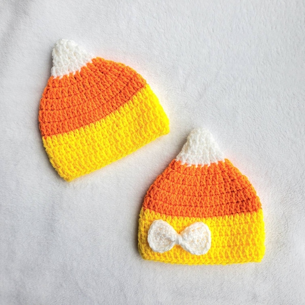 EASY crochet pattern candy corn hat, simple pattern for preemie to child, bow pattern, DIY baby gift, easy crochet, baby Halloween costume