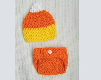 In Stock - Candy corn baby hat, halloween hat, newborn photo prop, diaper cover, baby gift, candy corn hat, crochet baby beanie, baby shower